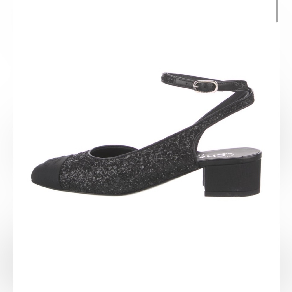 Chanel interlocking CC Slingback - Black Glitter Women's Shoes - Picture 2 of 4